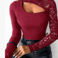 Women's Asymmetrical Cutout Lace Sleeve Top – Slim Fit, Mock Neck & Romantic Keyhole Back Detail 👗🖤