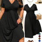 📢📢40% OFF !! ⏰Plus Size V-Neck Ruched Short Sleeve Midi Dress, Casual Summer Flowy A-Line Dress, Women's Fashion Clothing