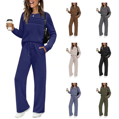 🍂LAST DAY SALE 70% OFF👍✨Women's 2026 UK Casual Crew Neck Top & Drawstring Pants Set