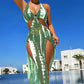 👙  50% OFF! ✨ Striped Two-Piece Swimsuit – Halter Neck Tie, Ring Detail, High Stretch 🌊