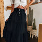 Women's High Waisted Tiered A-Line Denim Maxi Skirt