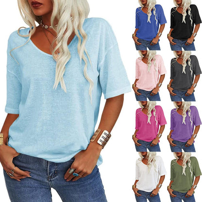 👚Women's Solid Color V-Neck T-shirt