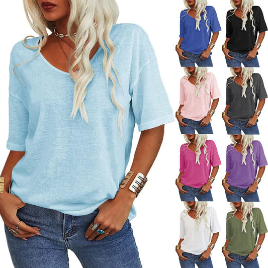 👚Women's Solid Color V-Neck T-shirt