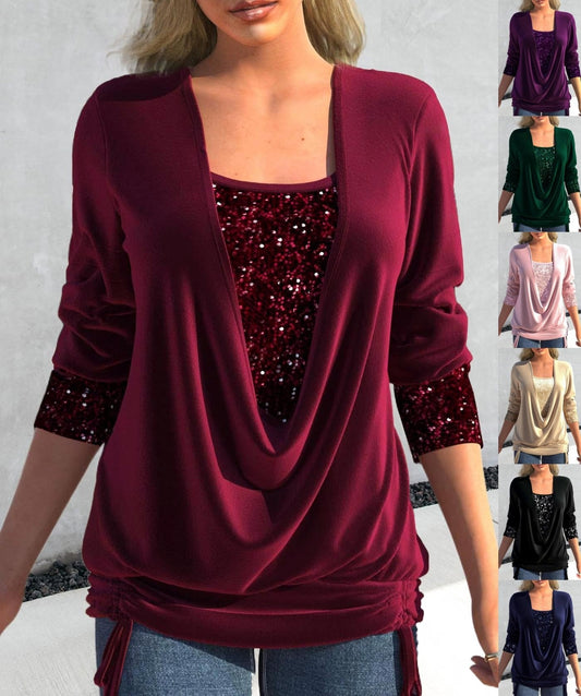 🎁VENDITA DELL'ULTIMO GIORNO - 67% DI SCONTO🎁Top due pezzi finto smocked con paillettes