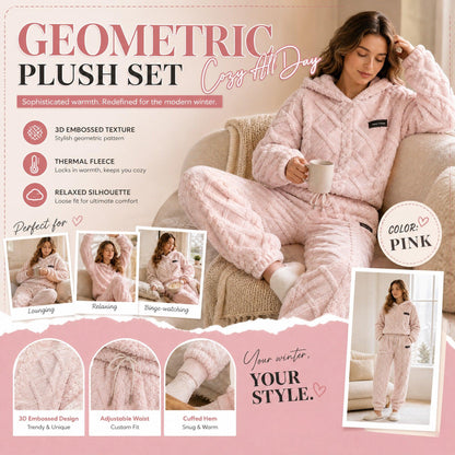 🍂 Embossed Geometric Plush Set – Timeless Comfort & Effortless Style For Every Occasion