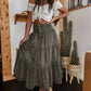 Women's High Waisted Tiered A-Line Denim Maxi Skirt