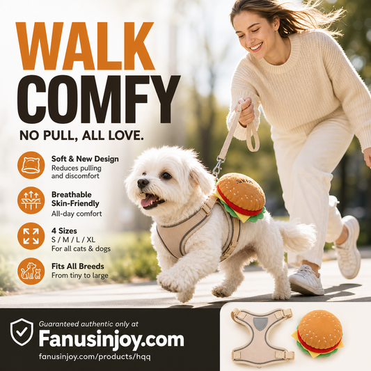 ⏳Limited-time 50% off⏰ Offer your furry friend a comfortable travel experience!🦮Cute Hamburger Pet Harness and Leash Set with Mini Backpack🍔🦮