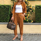 Set aus langärmliger Bluse und Hose aus Baumwollleinen für Damen