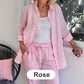 Set aus langärmliger Bluse und Hose aus Baumwollleinen für Damen