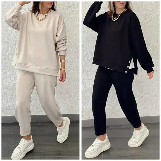 52%Rabatt🔥 Trendy einfarbiges zweiteiliges Set aus Oberteil und Hose für Damen