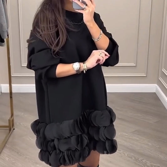 🖤Bis zu 49 % Rabatt!!🖤Lose einfarbiges Kleid mit langen Ärmeln