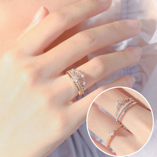 Elegantes Kronen-Zirkonia-Ring-Set