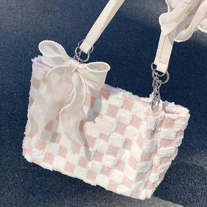 Damenmode Plüsch Plaid Umhängetasche Tasche