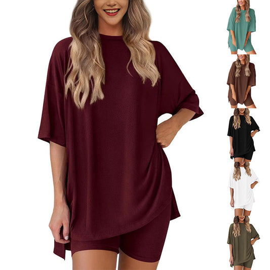 🌸Casual Oversized 2-Piece Lounge Set with Crewneck & Split Hem💃