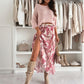 Set Top con Collo a Giro e Gonna con Cintura Stampatat