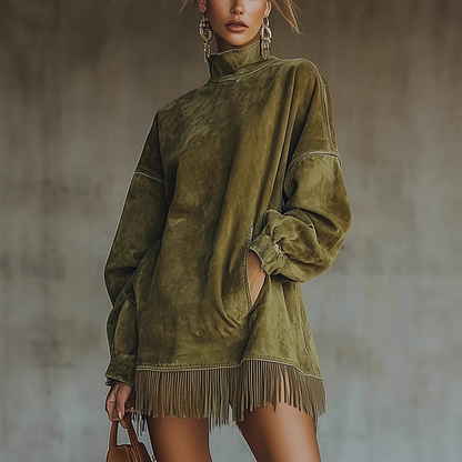 🔥Black Friday Promotion 49% OFF🔥Casual Turtleneck Pocket Dress with Tassel Hem