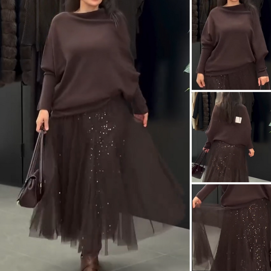 Women's Soft Sweater & Sequin Skirt 2-Piece Set🔥Free Shipping