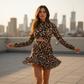 Women's Leopard Print Ruched Mini Dress
