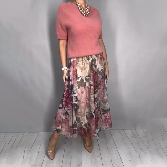 Elegant Floral Knit Top & Midi Skirt 2-Piece Set🔥Buy 2 Get Free Shipping