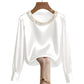 🔥Buy 2 Get Free Shipping🔥Women’s Elegant Synthetic Pearl Crew Neck Satin Top