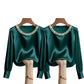 🔥Buy 2 Get Free Shipping🔥Women’s Elegant Synthetic Pearl Crew Neck Satin Top