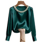 🔥Buy 2 Get Free Shipping🔥Women’s Elegant Synthetic Pearl Crew Neck Satin Top