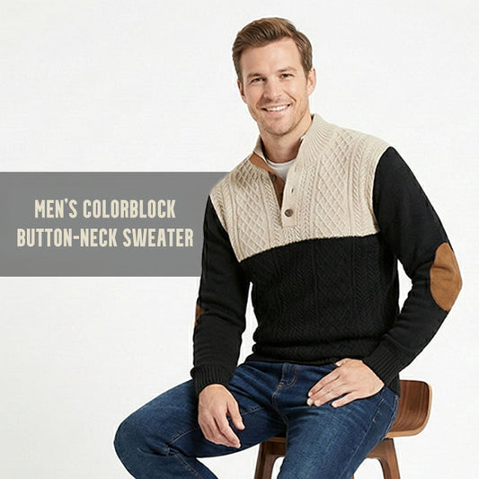 🔥Hot Sale Offers-Men's Colorblock Button-Neck Sweater🔥Buy 2 Get Free Shipping