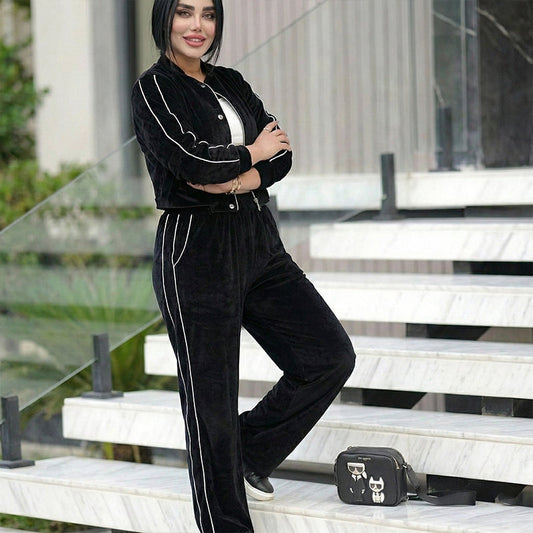 Women's Zip Up 2-Piece Tracksuit with Contrast Piping