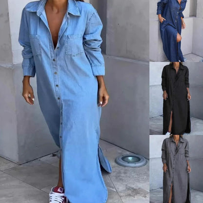 Women's Button-Down Silt Denim Maxi Shirt Dress🔥Buy 2 Get Free Shipping🔥
