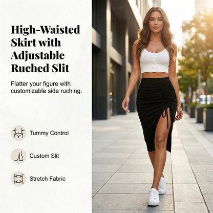 Women's High Waisted Ruched Bodycon Skirt