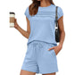 ⏳Time-Limited Sale 50% OFF!!⏰Women's Matching Pintuck Tee & Drawstring Shorts Set – Cozy Casual 2-Piece Outfit