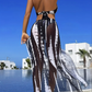 👙  50% OFF! ✨ Striped Two-Piece Swimsuit – Halter Neck Tie, Ring Detail, High Stretch 🌊