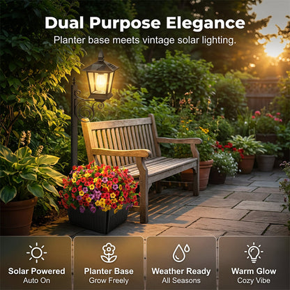 🌿☀️ Outdoor Solar Garden Light with Planter Base – 2-in-1: Solar Lamp + Flower Pot. Auto On/Off at Dusk, Waterproof, Warms Up Your Patio, Deck or Pathway with Greenery & Glow! 🌸💡✨