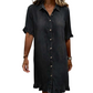 Loose Fit Denim Shirt Dress with Ruffles