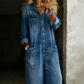 👗✨ Timeless Denim Style | Women's Relaxed Wide-Leg Utility Jumpsuit