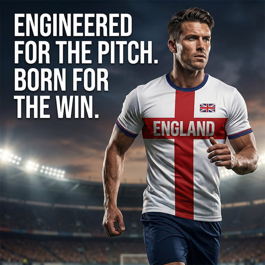 ⚽️50% OFF England Football Tee – Red Cross & Flag Graphic, Athletic Fit, Breathable for World Cup 2026 🏆⚽