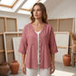 Women's V-Neck Lace Trim Button-Down Blouse