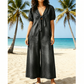 ☀️Effortless Summer Chic – Loose Fit V Neck Tie Front Wide Leg Romper for Women🌴