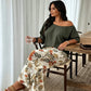 Women's Off-Shoulder Top & Printed Pants 2-Piece Set