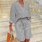 Women’s Casual V Neck Top and Shorts Set