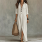 👗 LIMITED-TIME 50% OFF! 💥 Casual Loose Fit Maxi Dress with Front Slit – Collar Detail, Roll-Tab Sleeves, Earthy Tones ✨