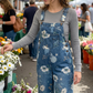 Women’s Vintage Floral Print Denim Overalls