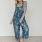 Women’s Vintage Floral Print Denim Overalls