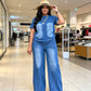 Women's Casual Denim Top & Pants 2-Piece Set