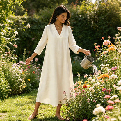 🔥Women’s V-Neck Cotton Linen A Line Dress