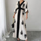 Women's Elegant V-Neck Print Maxi Dress