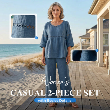 Women's Casual 2-Piece Set with Eyelet Details
