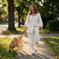 Women's Button-Down Drawstring Top & Wide-Leg Pants Set
