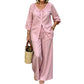 Women's Button-Down Drawstring Top & Wide-Leg Pants Set