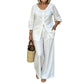 Women's Button-Down Drawstring Top & Wide-Leg Pants Set